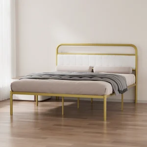 Metal Steel Platform Bed Frame with Upholstered Headboard Cushion
